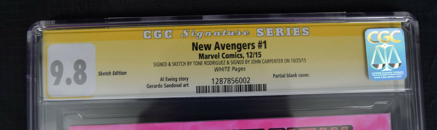 New Avengers 1 CGC SS 9.8 Tone Rodriguez John Carpenter Snake Plissken Sketch