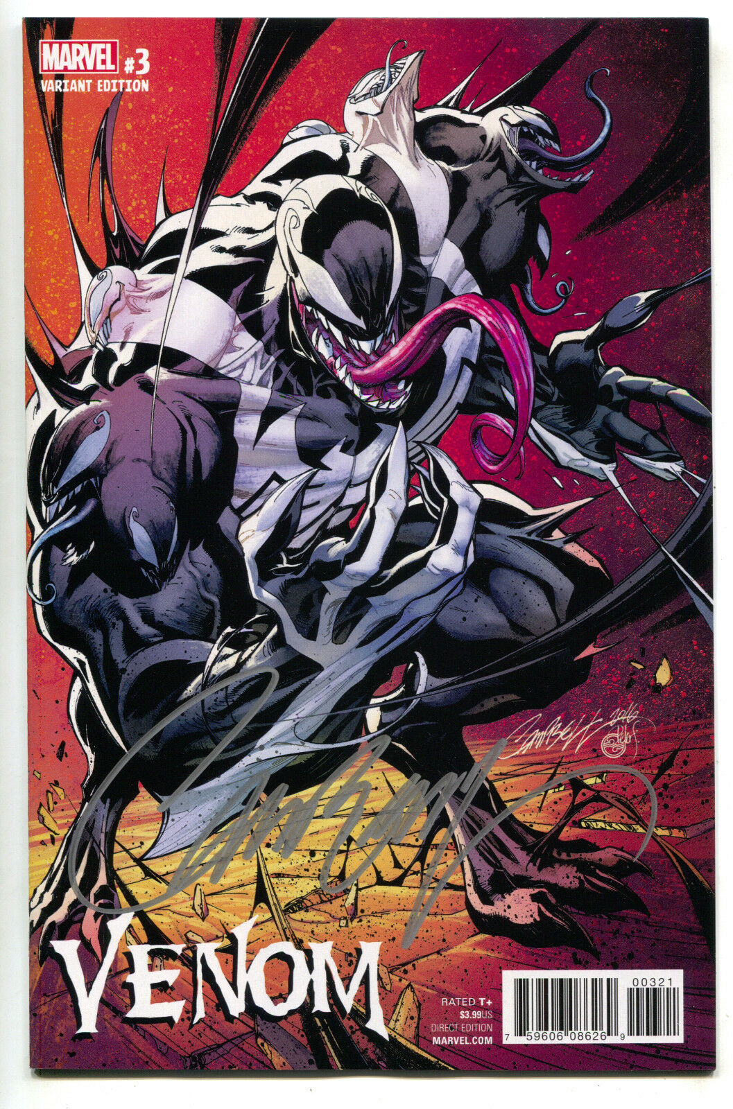 Venom 3 Marvel 2016 NM+ 9.6 1:100 Signed J Scott Campbell Variant COA
