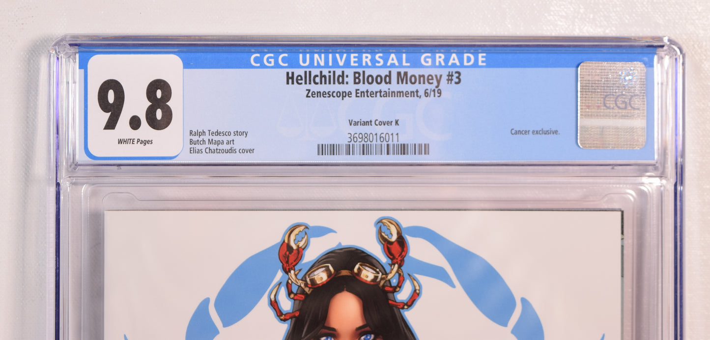 Hellchild Blood Money 3 Zenescope CGC 9.8 Elias Chatzoudis Naughty Risque Cancer Zodiac Variant GGA