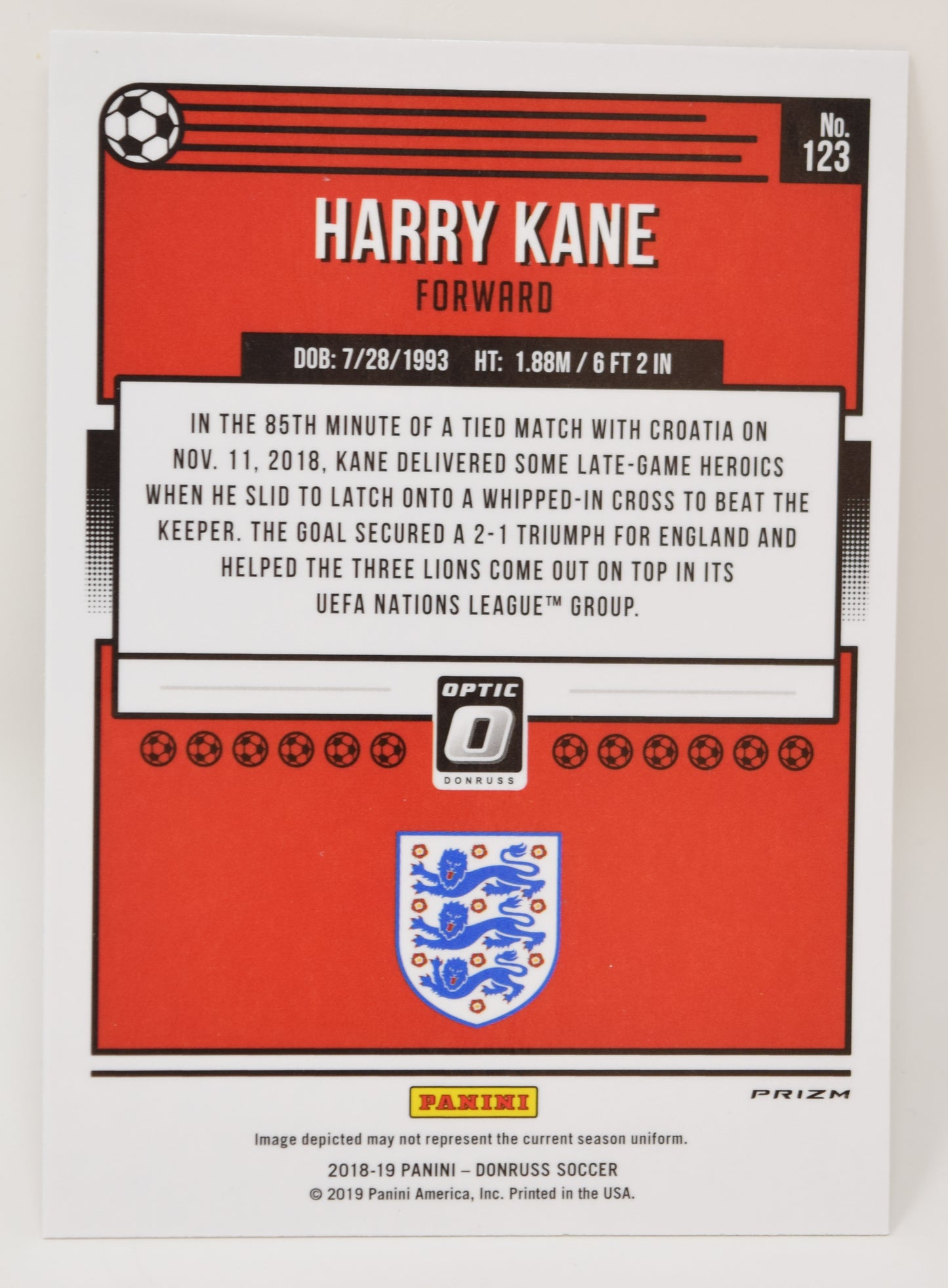 Harry Kane Panini Donruss Optic 2018-19 Soccer Card Silver Holo 123