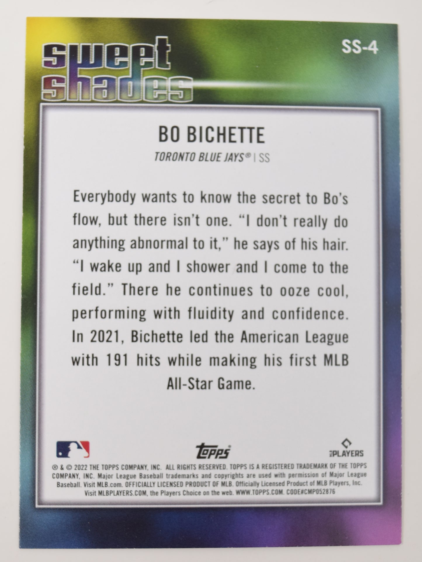 Bo Bichette Topps 2022 Baseball Sweet Shades Blue Jays Card SS-4