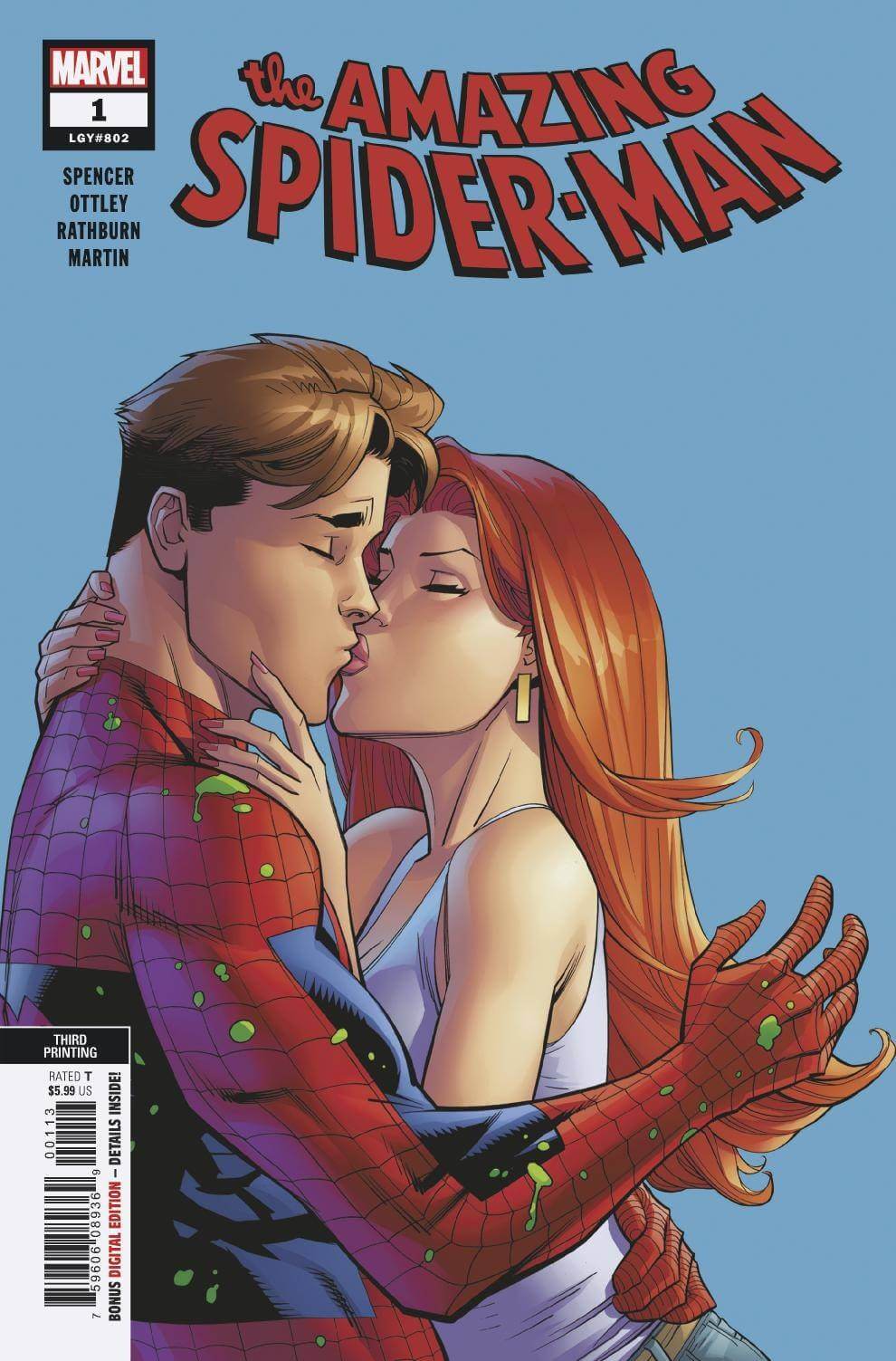 Amazing Spider-Man 1 Marvel 3rd Print Ryan Ottley Variant (11/07/2018) Mary Jane Kiss