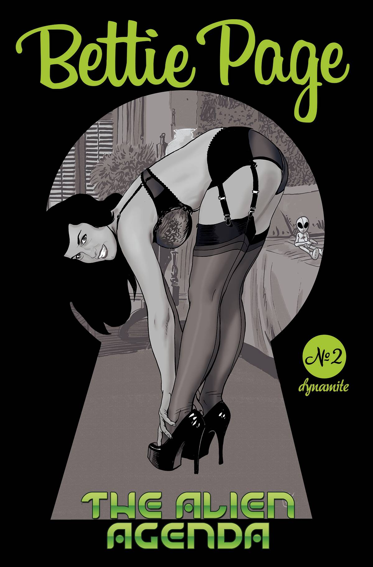 Bettie Page Alien Agenda #3 F 1:10 Jimmy Broxton B&W Variant GGA (05/11/2022) Dynamite