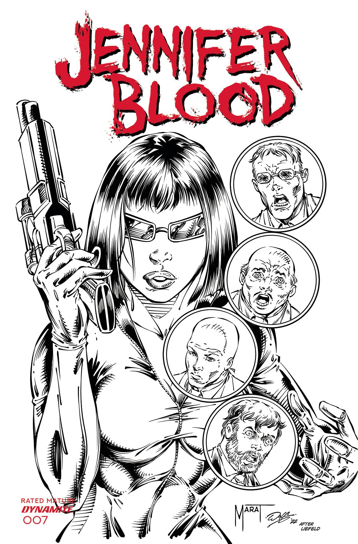 Jennifer Blood #7 P 1:7 Marat Mychaels Rob Liefeld Homage B&W FOC Bonus Variant (Mr) (04/20/2022) Dynamite