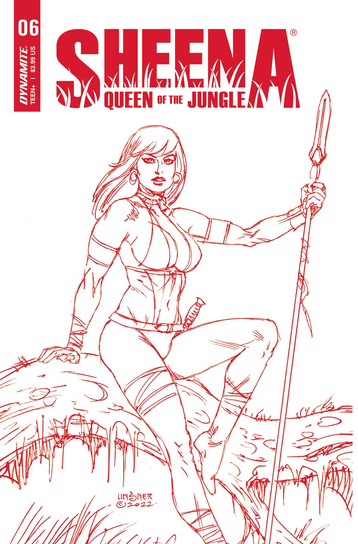 Sheena Queen Jungle #6 P 1:10 Joseph Michael Linsner Fiery Red Line Art FOC Bonus Variant GGA (05/25/2022) Dynamite