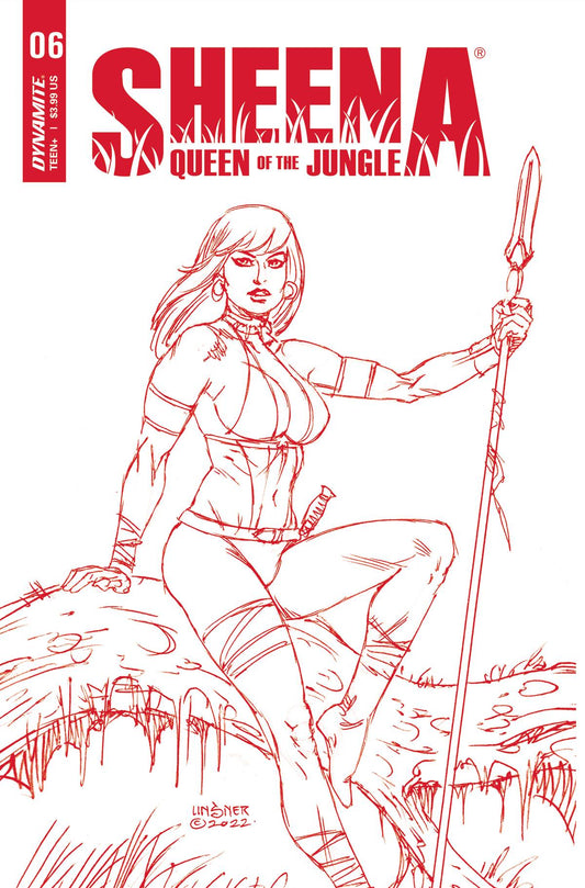 Sheena Queen Jungle #6 P 1:10 Joseph Michael Linsner Fiery Red Line Art FOC Bonus Variant GGA (05/25/2022) Dynamite