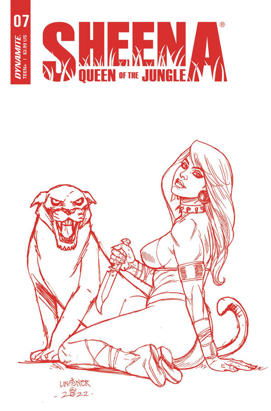 Sheena Queen Jungle #7 P 1:10 Joseph Michael Linsner Fiery Red FOC Bonus Variant (06/22/2022) Dynamite