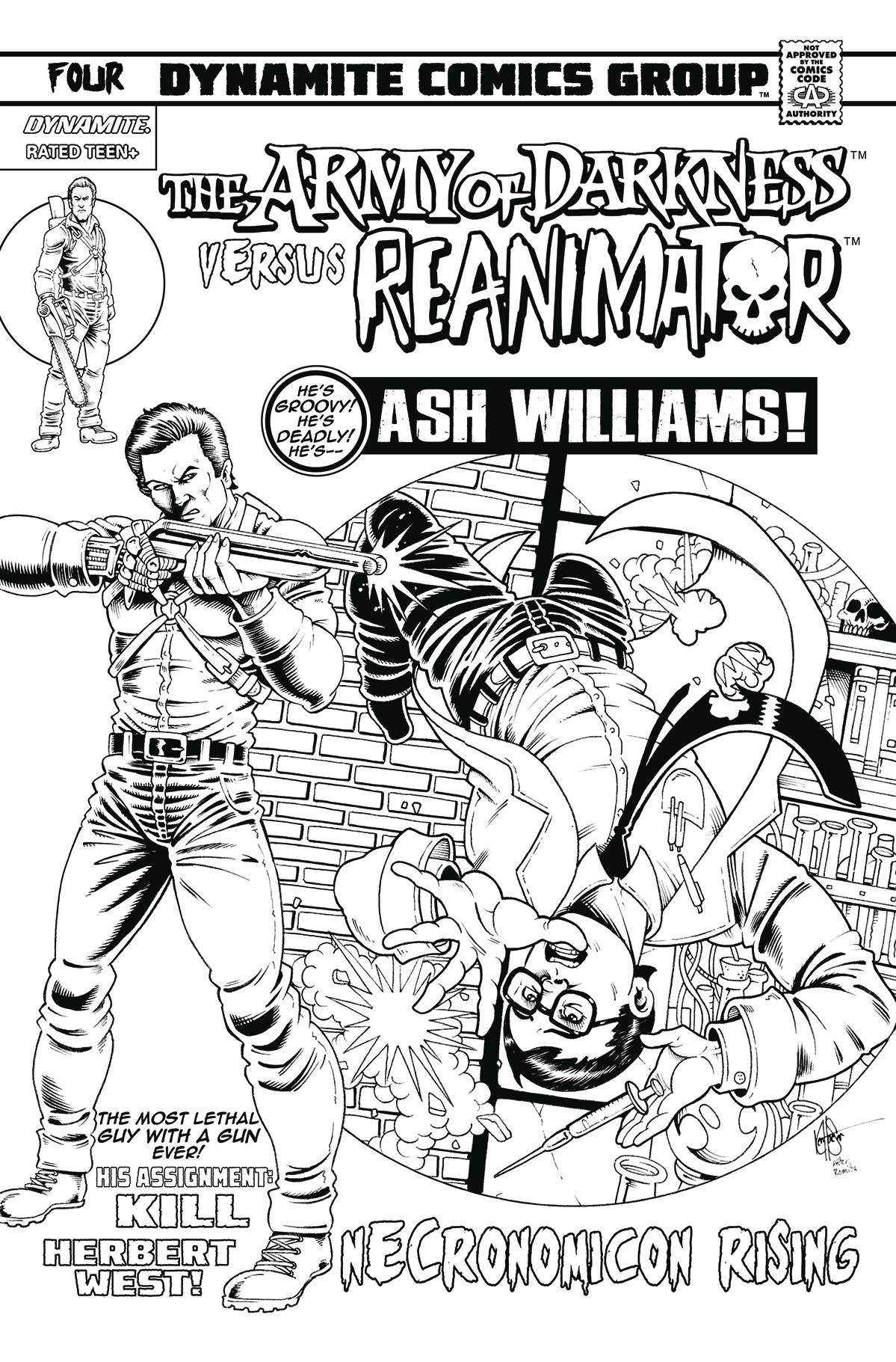 Aod Vs Reanimator Necronomicon Rising #4 L 1:7 Ken Haeser Amazing Spider-Man 129 Homage B&W FOC Variant (10/26/2022) Dynamite