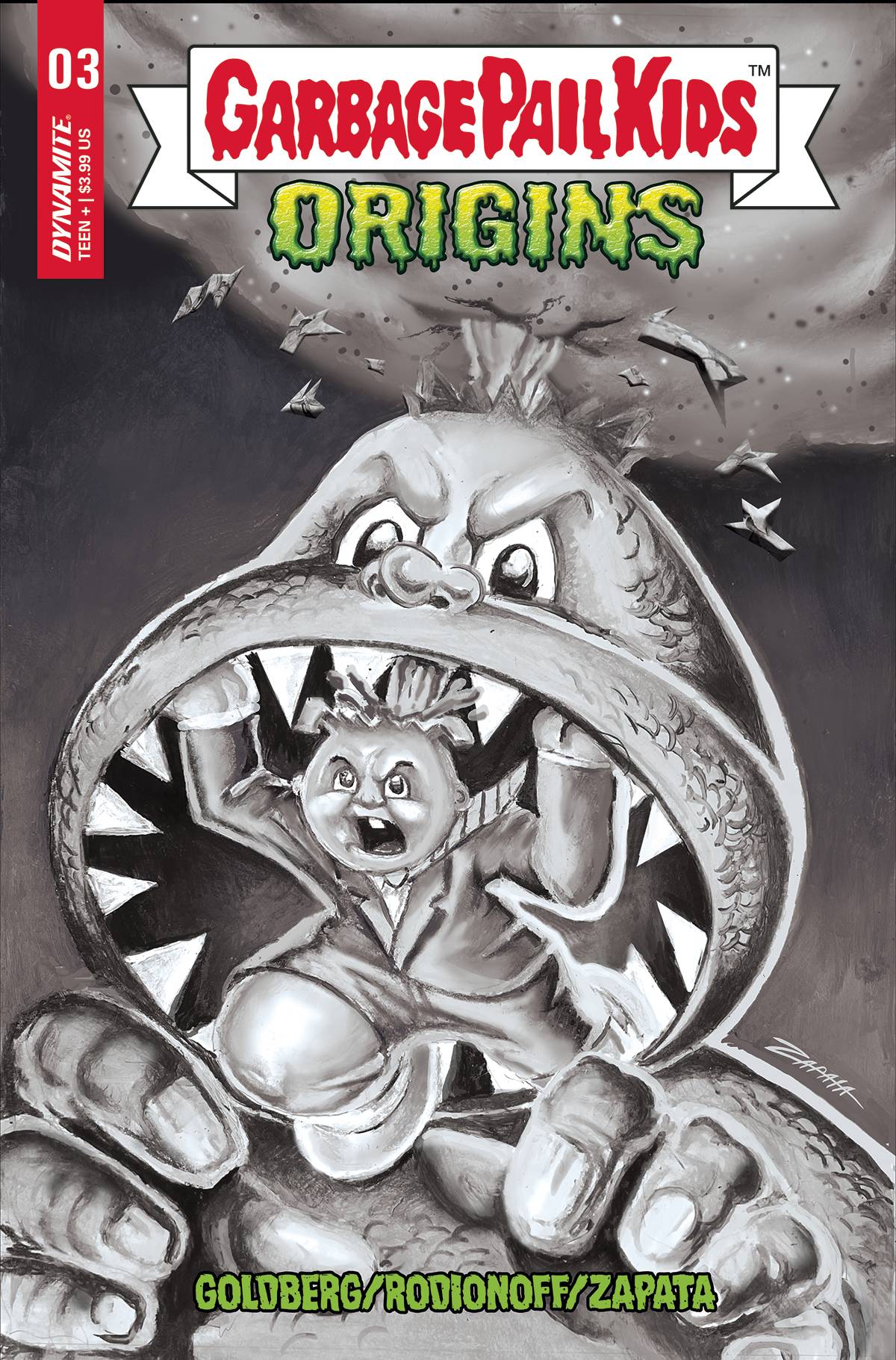 Garbage Pail Kids Origins #3 L 1:7 Jeff Zapata B&W Variant (12/14/2022) Dynamite