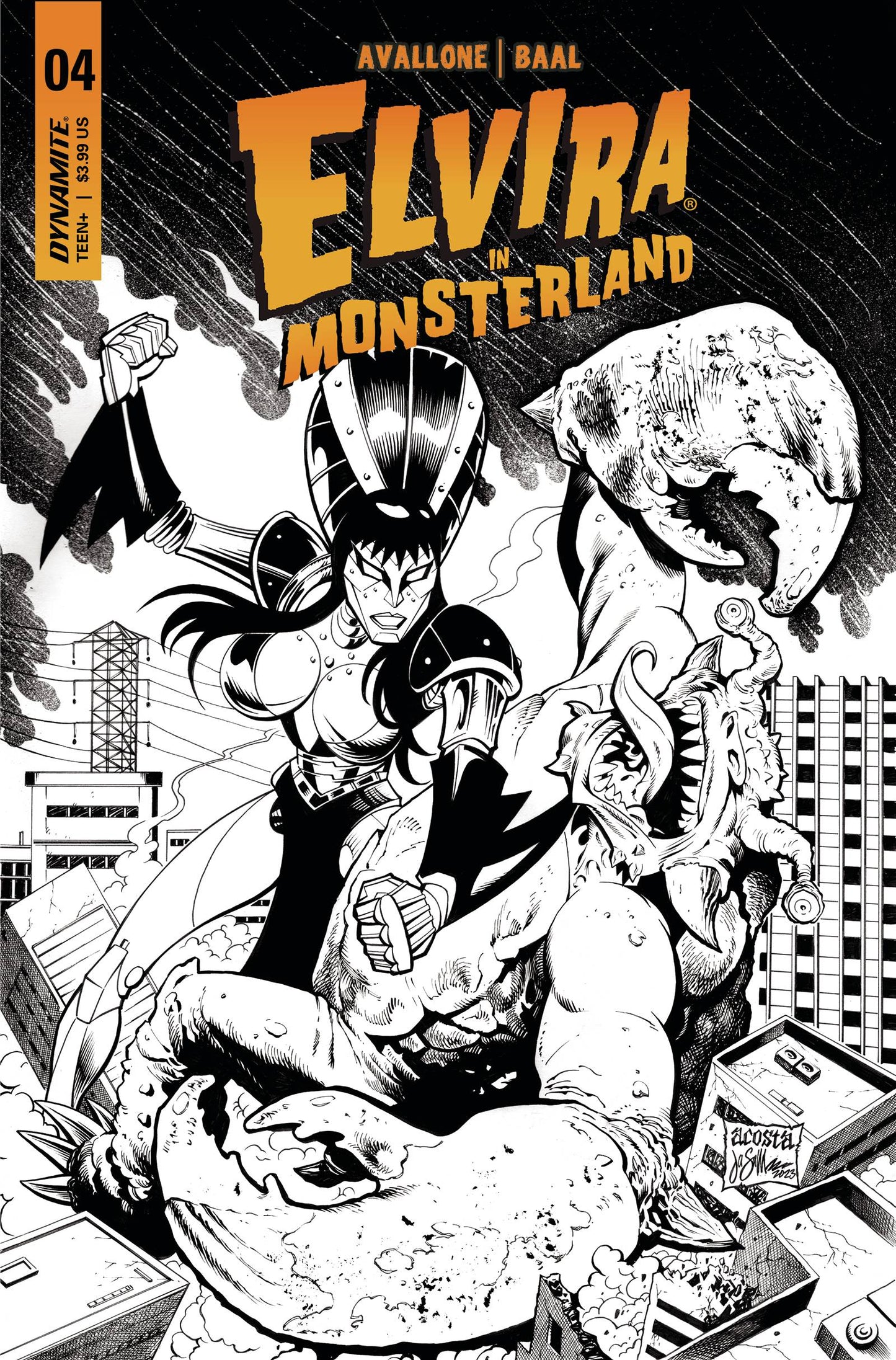 Elvira In Monsterland #4 K 1:7 Foc Dave Acosta B&W Variant (08/30/2023) Dynamite